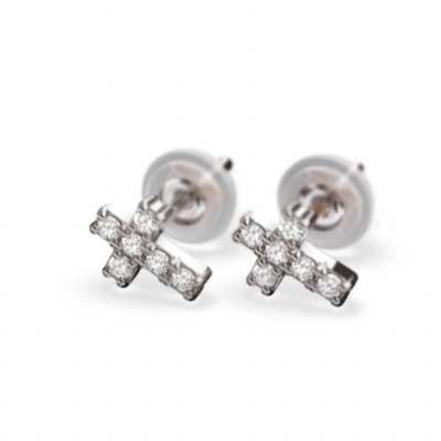 ペア ピアス クロス ヘッド ダイアモンド ホワイトゴールドk18 キャッチ付き