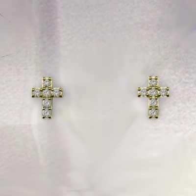 両耳 ピアス クロス ダイアモンド 4月誕生石 18kイエローゴールド キャッチ付き
