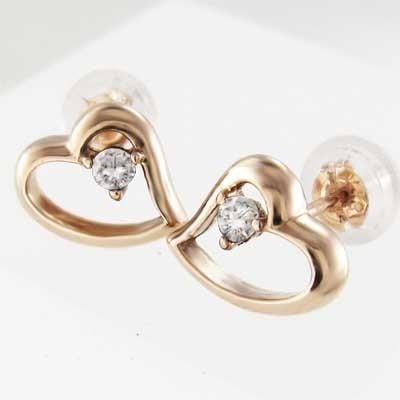 ハート ダイアモンド 4月誕生石 ジュエリーピアス 約0.06カラット 一粒石 k18ピンクゴールドの画像