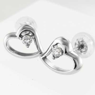 ハート 4月誕生石 ピアス 天然ダイヤ 約0.06カラット 一粒石 プラチナ900の画像