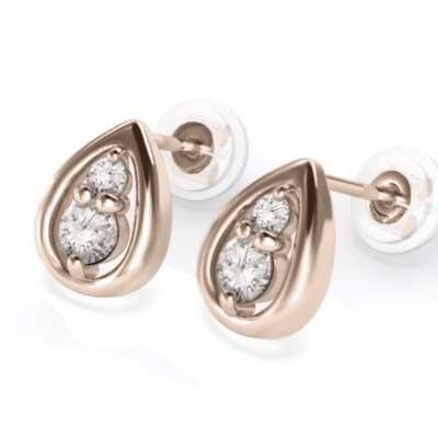 ジュエリーピアス 約0.25カラット ティアドロップ k18ピンクゴールド 4月誕生石 天然ダイヤの画像