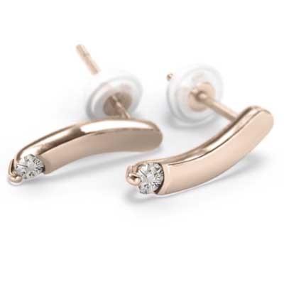 k18ピンクゴールド 一粒石 ジュエリーピアス プレート ダイアモンド 4月誕生石 約0.13カラットの画像