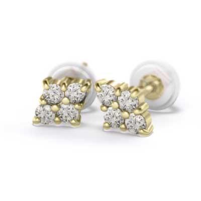 ペア ピアス K18 ダイヤモンド 4月誕生石 キャッチ付 菱形タイプ