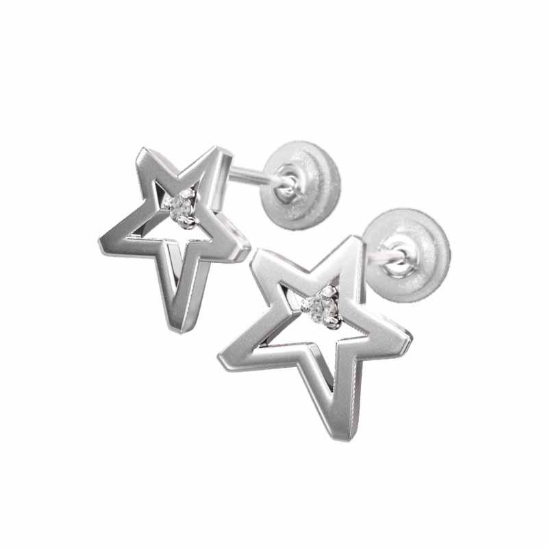 4月誕生石 プラチナ900 スター 小サイズ ダイヤモンド ジュエリーピアス 一粒石 約0.02カラットの画像