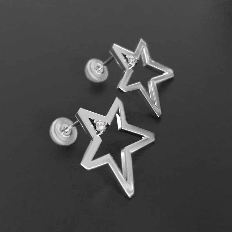 大サイズ ピアス 天然ダイヤ 4月誕生石 プラチナ900 約0.06カラット 一粒石 スターの画像
