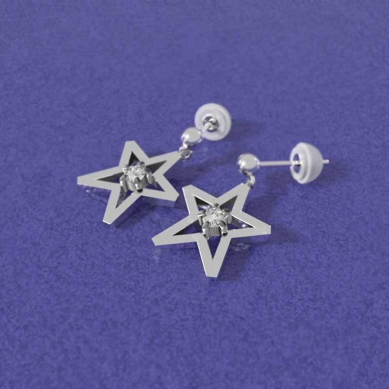 一粒石 k18ホワイトゴールド 4月誕生石 ジュエリーピアス ダイアモンド 約0.19カラット スター 中サイズの画像