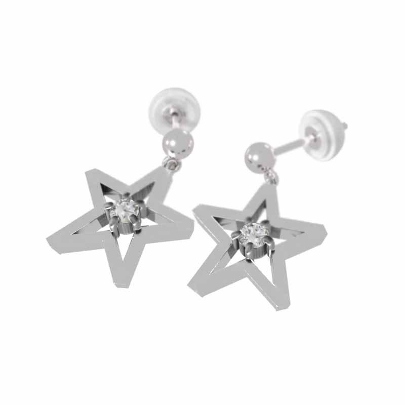 一粒石 k18ホワイトゴールド 4月誕生石 ジュエリーピアス ダイアモンド 約0.19カラット スター 中サイズの画像