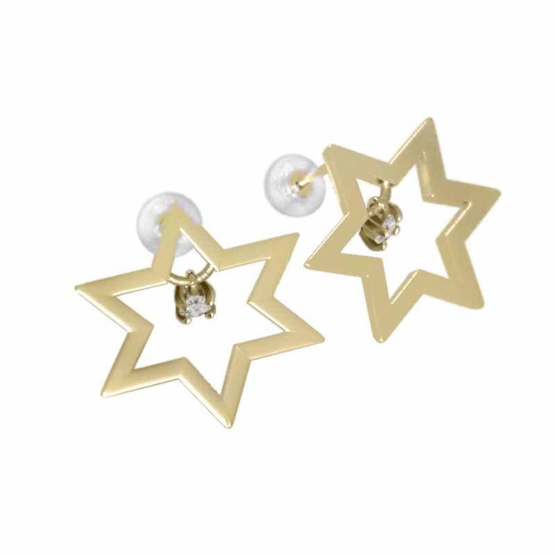 4月誕生石 一粒石 大サイズ スター ジュエリーピアス 約0.14カラット k18イエローゴールド 天然ダイヤモンド 六芒星の画像