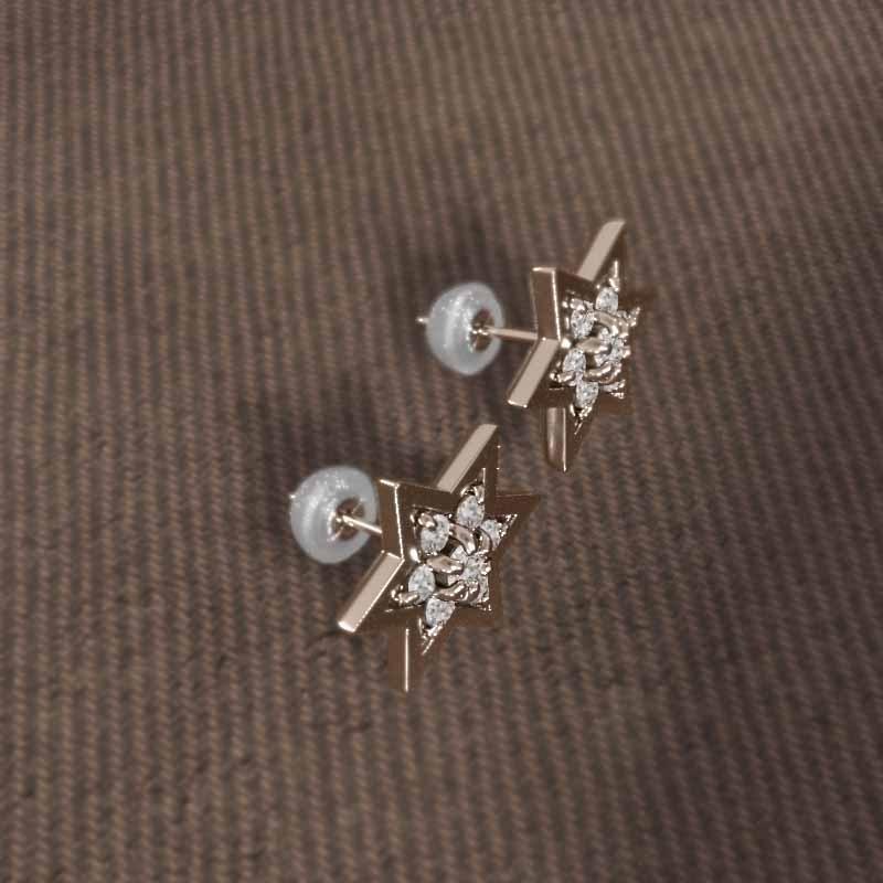 スター 大サイズ k18ピンクゴールド 4月誕生石 六芒星 ダイアモンド ピアス 約0.53カラットの画像