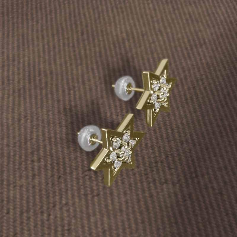 ジュエリーピアス スター 4月誕生石 約0.53カラット 天然ダイヤモンド k18イエローゴールド 六芒星 大サイズの画像