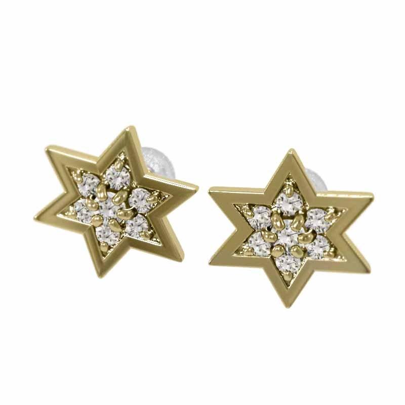 ジュエリーピアス スター 4月誕生石 約0.53カラット 天然ダイヤモンド k18イエローゴールド 六芒星 大サイズの画像