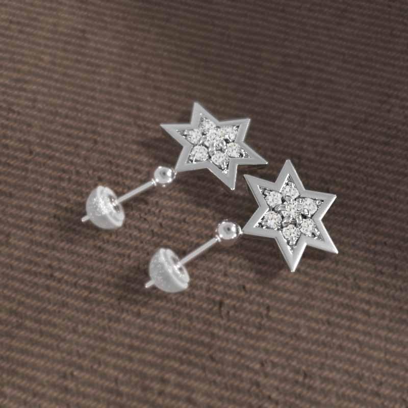 プラチナ900 ジュエリーピアス 大サイズ 約0.53カラット スター 4月誕生石 天然ダイヤモンド 六芒星の画像