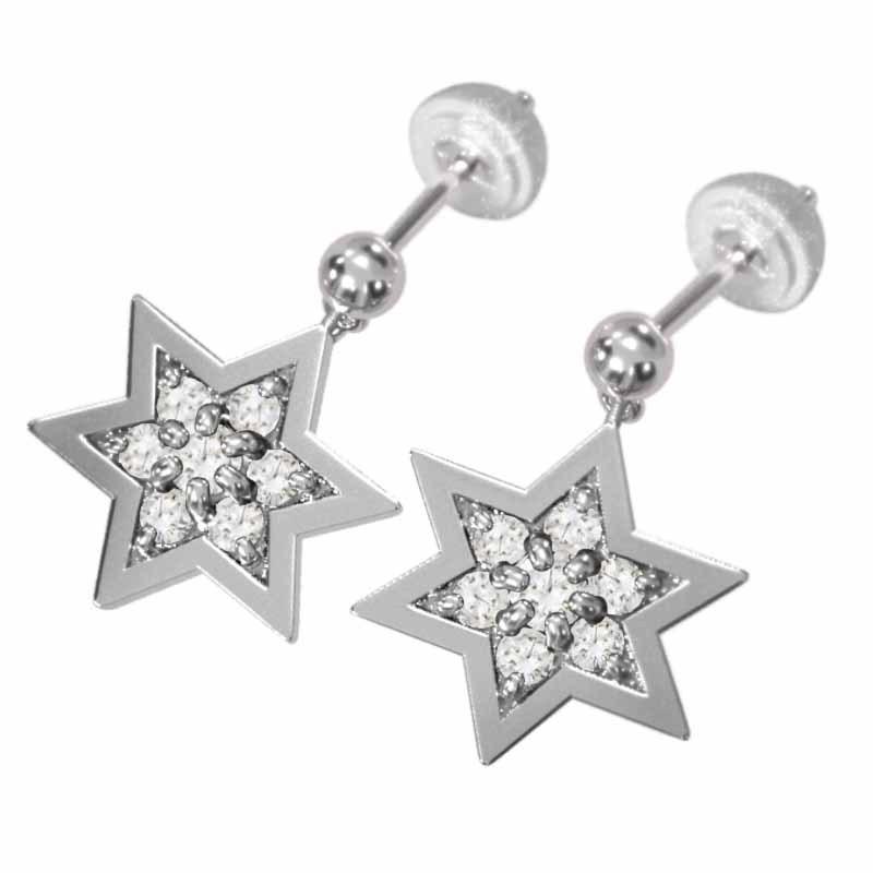 プラチナ900 ジュエリーピアス 大サイズ 約0.53カラット スター 4月誕生石 天然ダイヤモンド 六芒星の画像