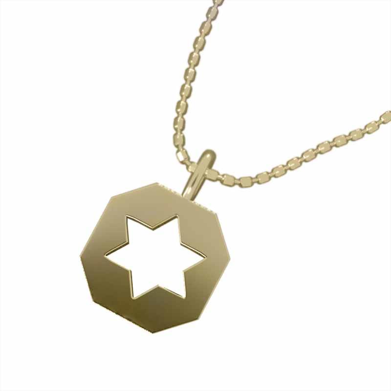 k18イエローゴールド 中サイズ 六芒星 スター シンプル ペンダントトップとネックレスの画像