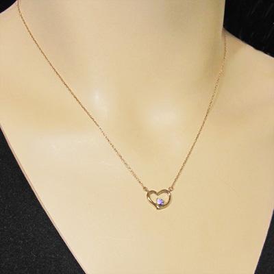 ハート 一粒石 アメシスト(紫水晶) ペンダントネックレス 2月の誕生石 10金ピンクゴールドの画像