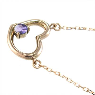 ハート 一粒石 アメシスト(紫水晶) ペンダントネックレス 2月の誕生石 10金ピンクゴールドの画像