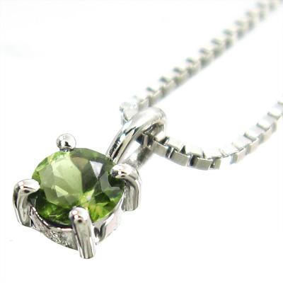 ペンダントトップとネックレス 白金（プラチナ）900 8月の誕生石 一粒石 ペリドットの画像
