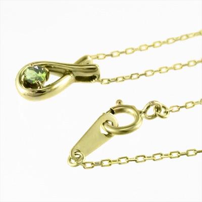 一粒石 ペンダントトップとネックレス ペリドット 8月の誕生石 k18イエローゴールドの画像