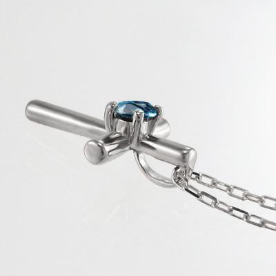 クロス 11月の誕生石 Pt900 ブルートパーズ(青) 一粒石 ペンダントトップとネックレスの画像