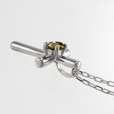 Pt900 一粒石 (黄水晶)シトリン 11月誕生石 ネックレスジュエリー クロスの画像