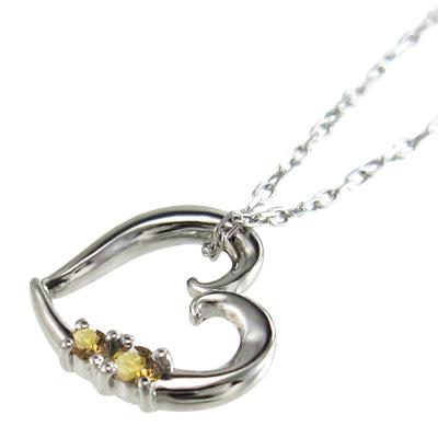 11月誕生石 ハート 白金（プラチナ）900 (黄水晶)シトリン ペンダントトップとネックレスの画像