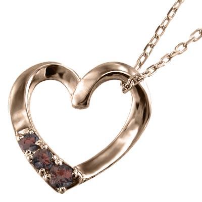 1月誕生石 10金ピンクゴールド ペンダントトップとネックレス ガーネット ハート スリーストーンの画像