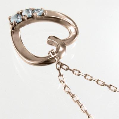 スリーストーン ペンダントネックレス 3月誕生石 ハート k18ピンクゴールド アクアマリンの画像