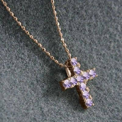 クロス 2月の誕生石 k18ピンクゴールド ペンダント アメシスト(紫水晶)の画像