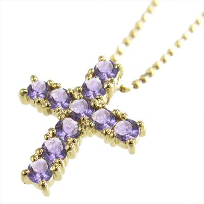 18金イエローゴールド アメシスト(紫水晶) 2月の誕生石 クロス ペンダントの画像