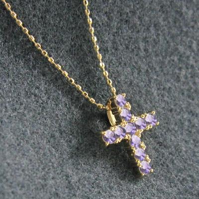 18金イエローゴールド アメシスト(紫水晶) 2月の誕生石 クロス ペンダントの画像