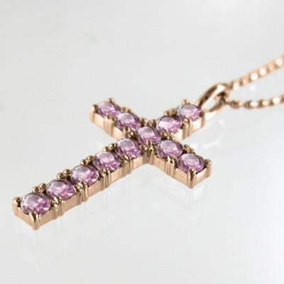 ピンクトルマリン ペンダントトップとネックレス 10月誕生石 k10ピンクゴールド クロスの画像