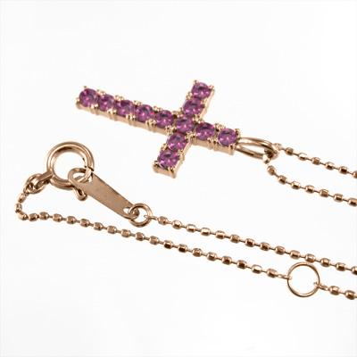 ペンダントトップとネックレス 7月誕生石 k10ピンクゴールド クロス ルビーの画像