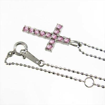 ピンクトルマリン ペンダント k10ホワイトゴールド クロス 10月の誕生石の画像