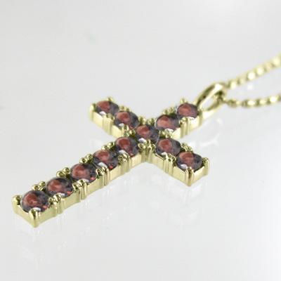 ペンダントネックレス K10 クロス 1月誕生石 ガーネットの画像