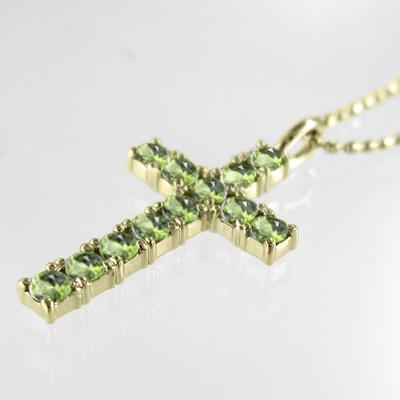 クロス ペリドット 8月の誕生石 ペンダントネックレス K10の画像