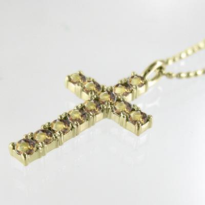 クロス 11月誕生石 k10 シトリン ペンダントトップとネックレスの画像