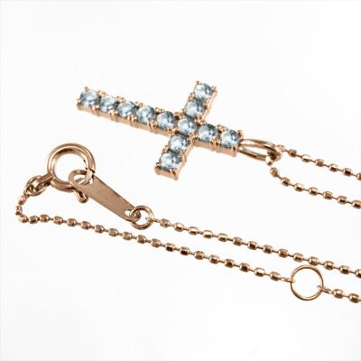 アクアマリン ペンダントトップとネックレス k18ピンクゴールド 3月の誕生石 クロスの画像