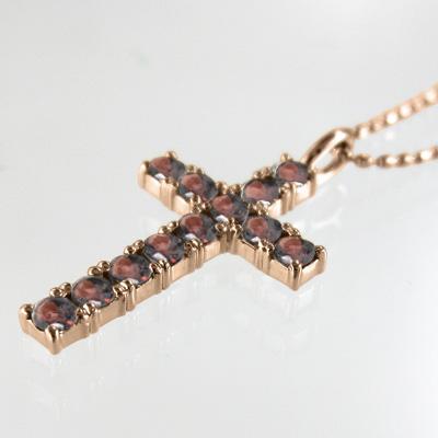 ネックレスジュエリー 1月の誕生石 ガーネット クロス 18金ピンクゴールドの画像