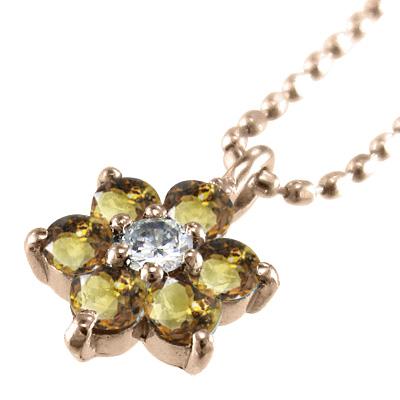 シトリン(黄水晶) フラワー k10ピンクゴールド ダイヤモンド 11月誕生石 ペンダントネックレスの画像
