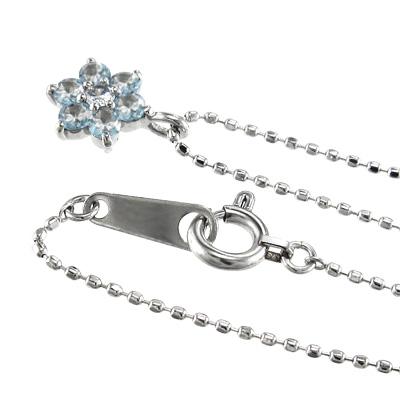ペンダントトップとネックレス アクアマリン 白金（プラチナ）900 3月誕生石 フラワー ダイヤモンドの画像