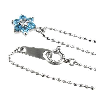 ダイヤモンド フラワー 白金（プラチナ）900 ブルートパーズ(青) 11月の誕生石 ペンダントネックレスの画像