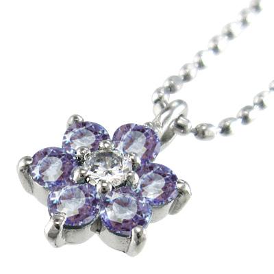 ペンダントネックレス ダイヤモンド タンザナイト フラワー 白金（プラチナ）900 12月の誕生石の画像