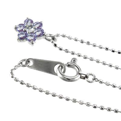 ペンダントネックレス ダイヤモンド タンザナイト フラワー 白金（プラチナ）900 12月の誕生石の画像