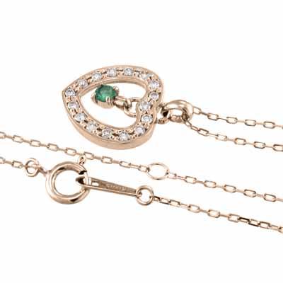 ペンダントネックレス ハート k10ピンクゴールド エメラルド 5月誕生石の画像