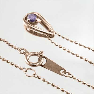 ペンダントネックレス 一粒石 アメシスト(紫水晶) 2月の誕生石 10金ピンクゴールドの画像
