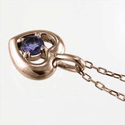 ハート アメジスト(紫水晶) ピンクゴールドk10 一粒石 ペンダントネックレス 2月の誕生石の画像