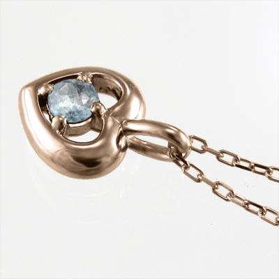 18金ピンクゴールド アクアマリン 一粒石 3月の誕生石 ハート ネックレスジュエリーの画像