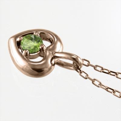 一粒石 ハート 8月の誕生石 ネックレスジュエリー ペリドット 18金ピンクゴールドの画像