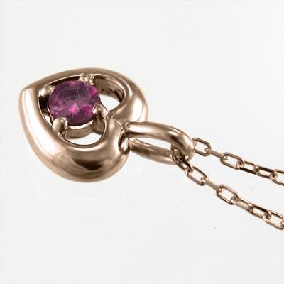 ルビー ペンダントネックレス 7月誕生石 一粒石 18金ピンクゴールド ハートの画像