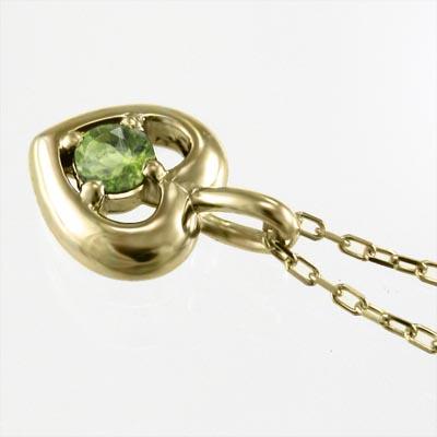 8月の誕生石 ハート 一粒石 18金イエローゴールド ネックレスジュエリー ペリドットの画像
